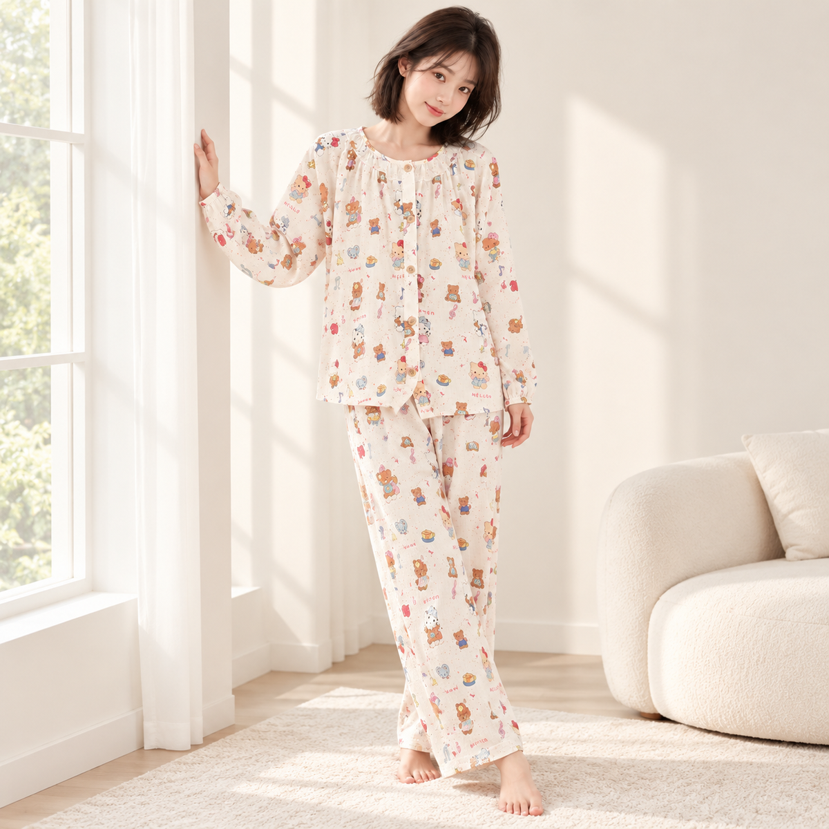 Bear-Print Pajama Set
