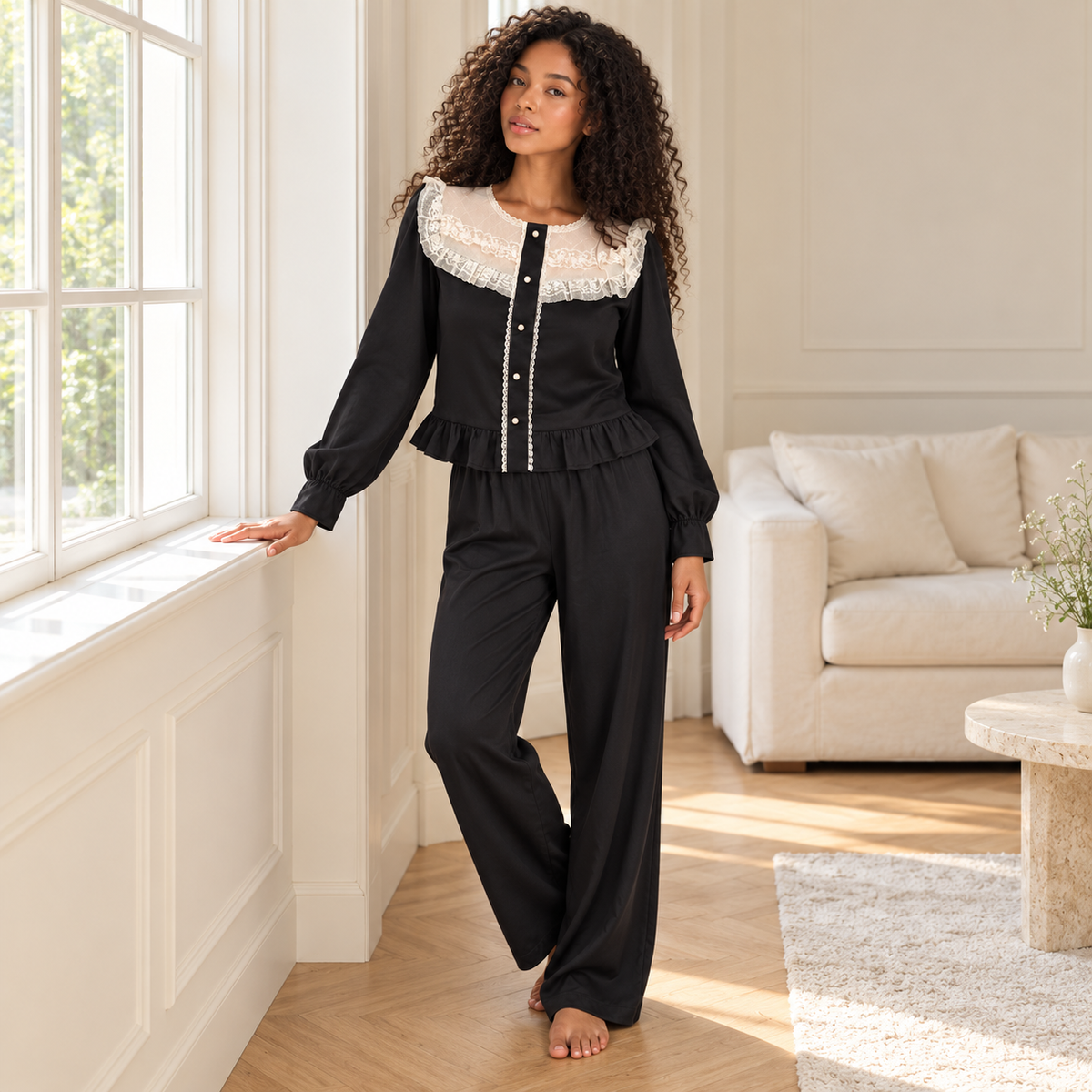 Midnight Lace Pajama Set