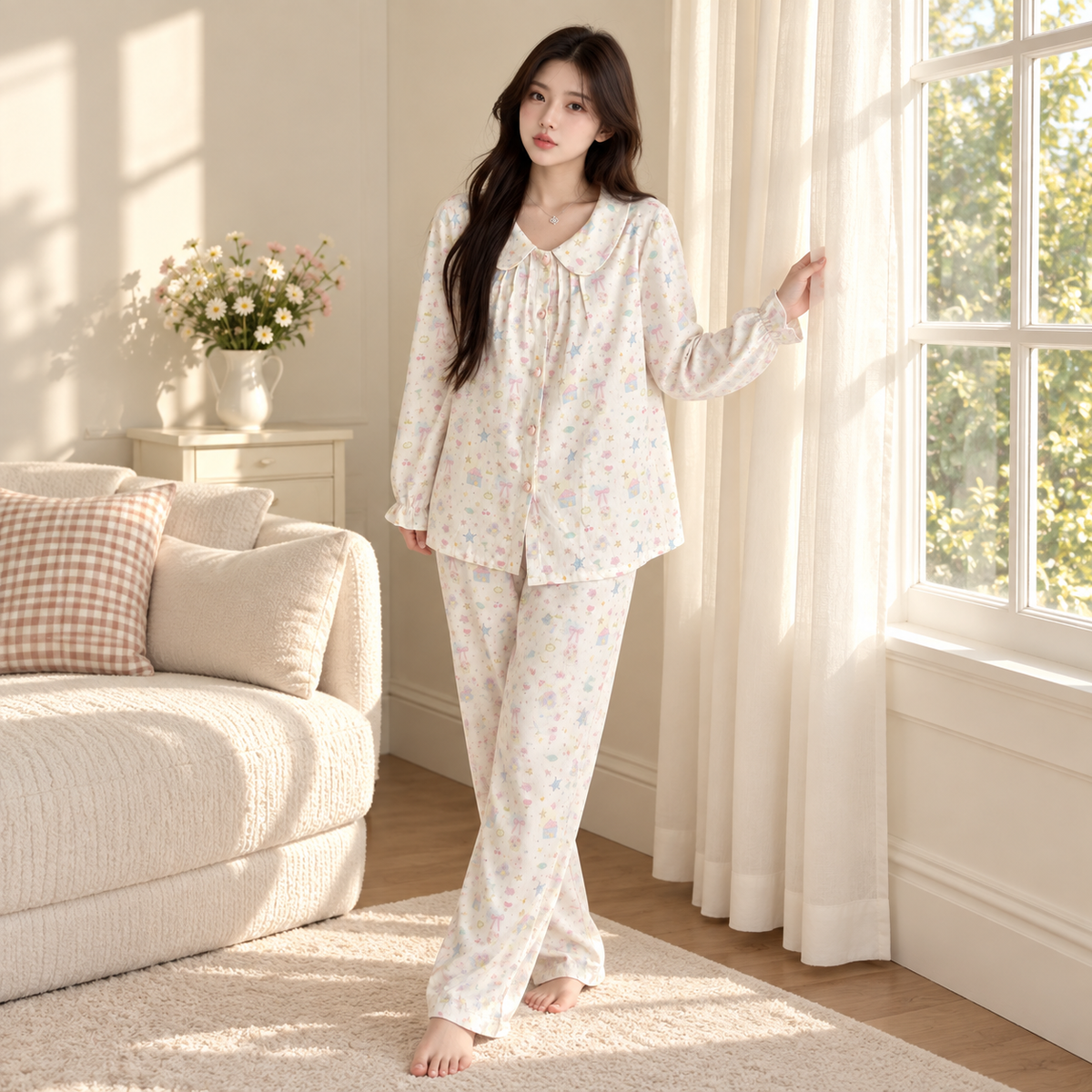 Garden-Print Pajama Set