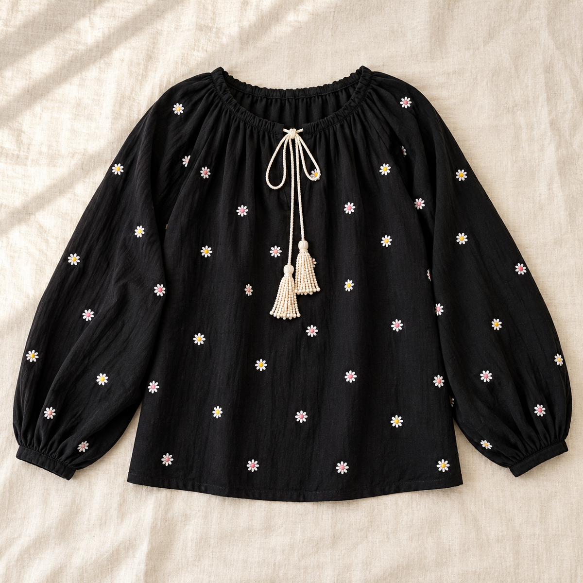 Embroidered Long-Sleeve Lounge Top