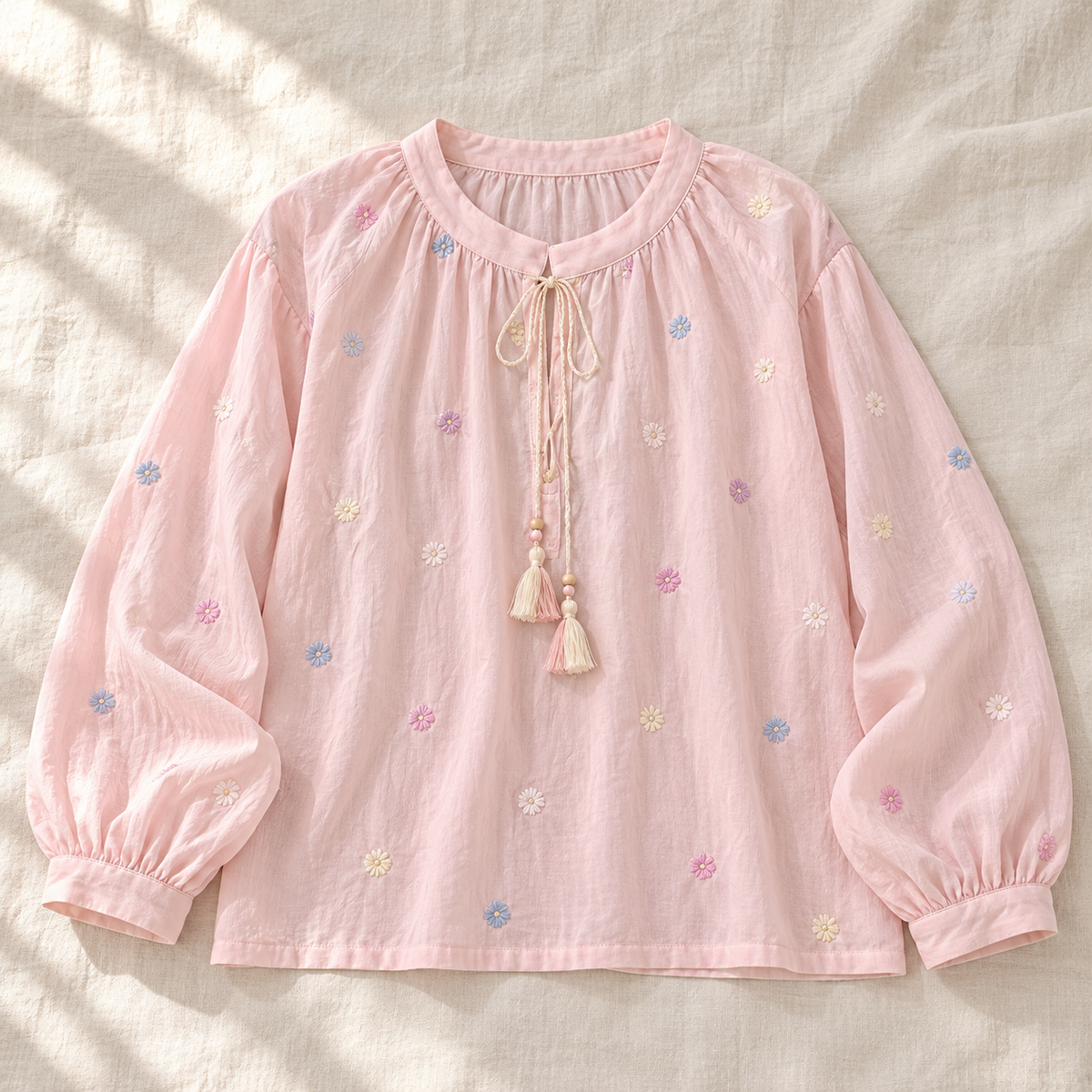 Embroidered Long-Sleeve Lounge Top