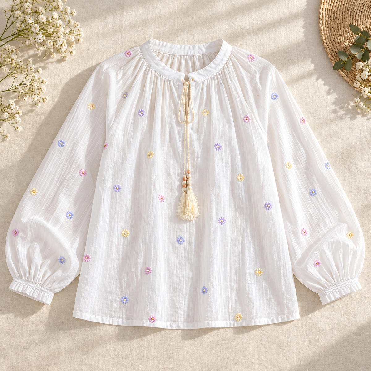 Embroidered Long-Sleeve Lounge Top