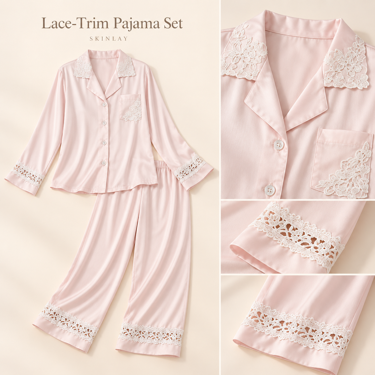 Lace-Trim Pajama Set