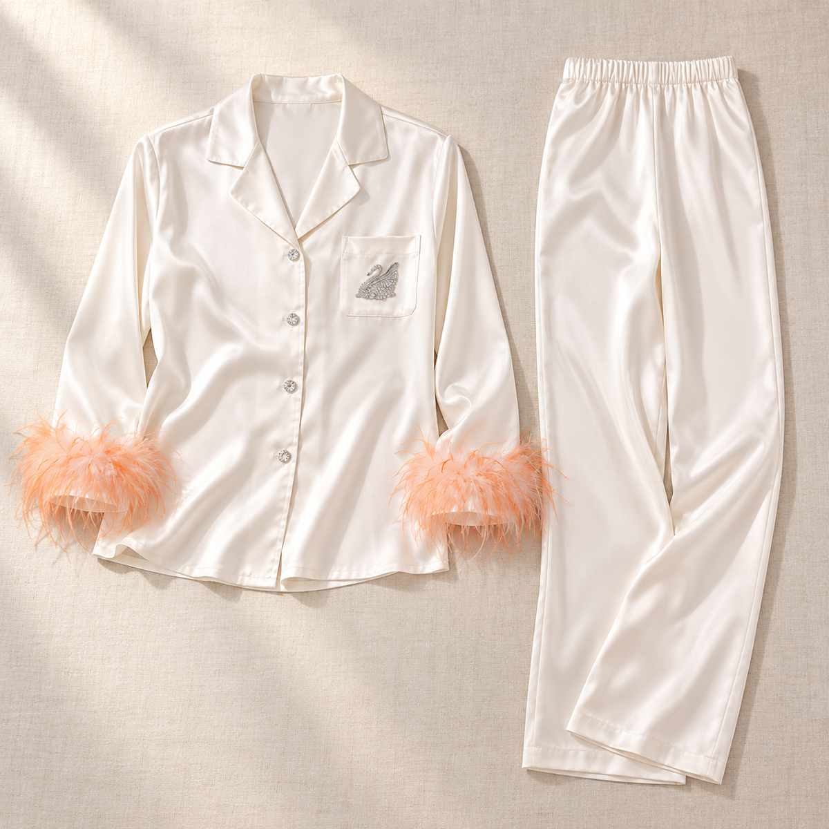 Feather-Trim Pajama Set