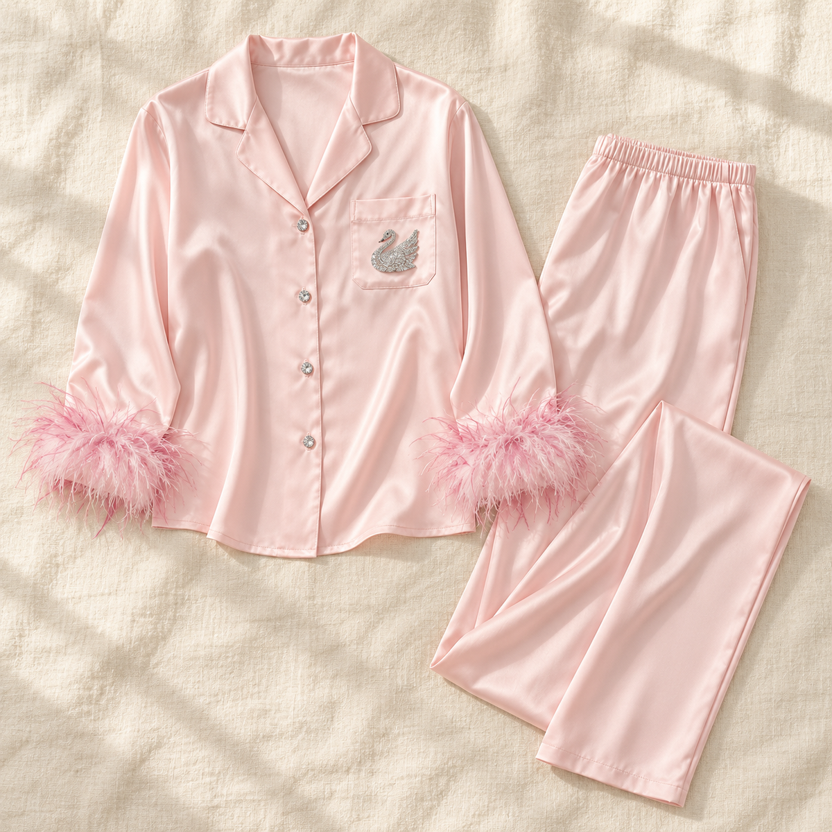 Feather-Trim Pajama Set