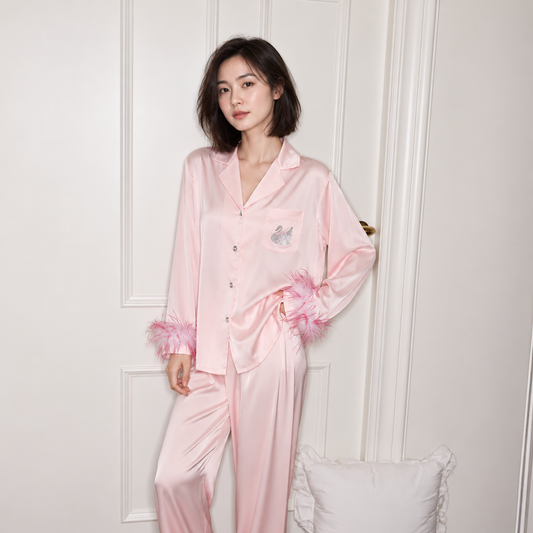 Feather-Trim Pajama Set