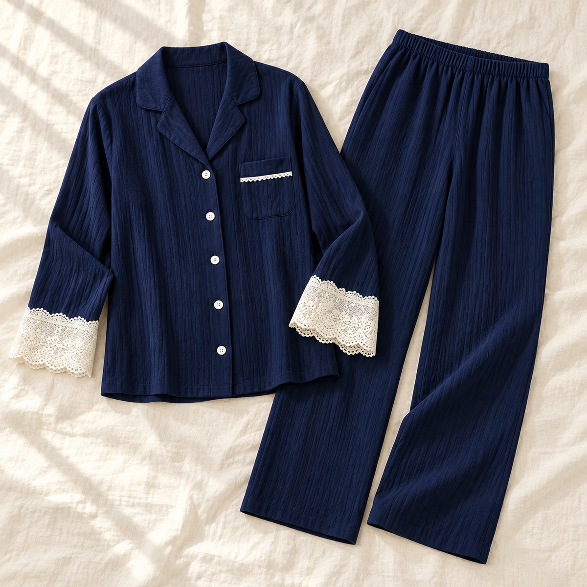 Contrast-Lace Pajama Set