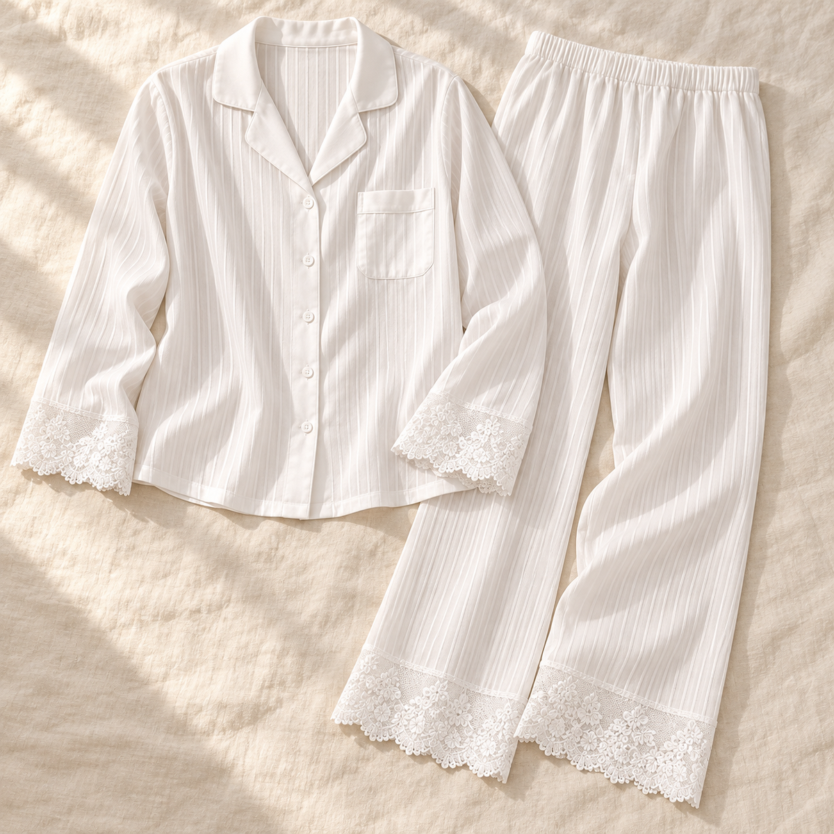 Contrast-Lace Pajama Set