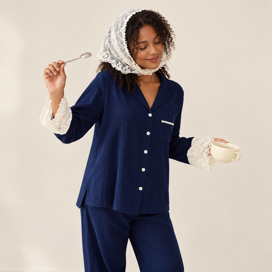 Contrast-Lace Pajama Set