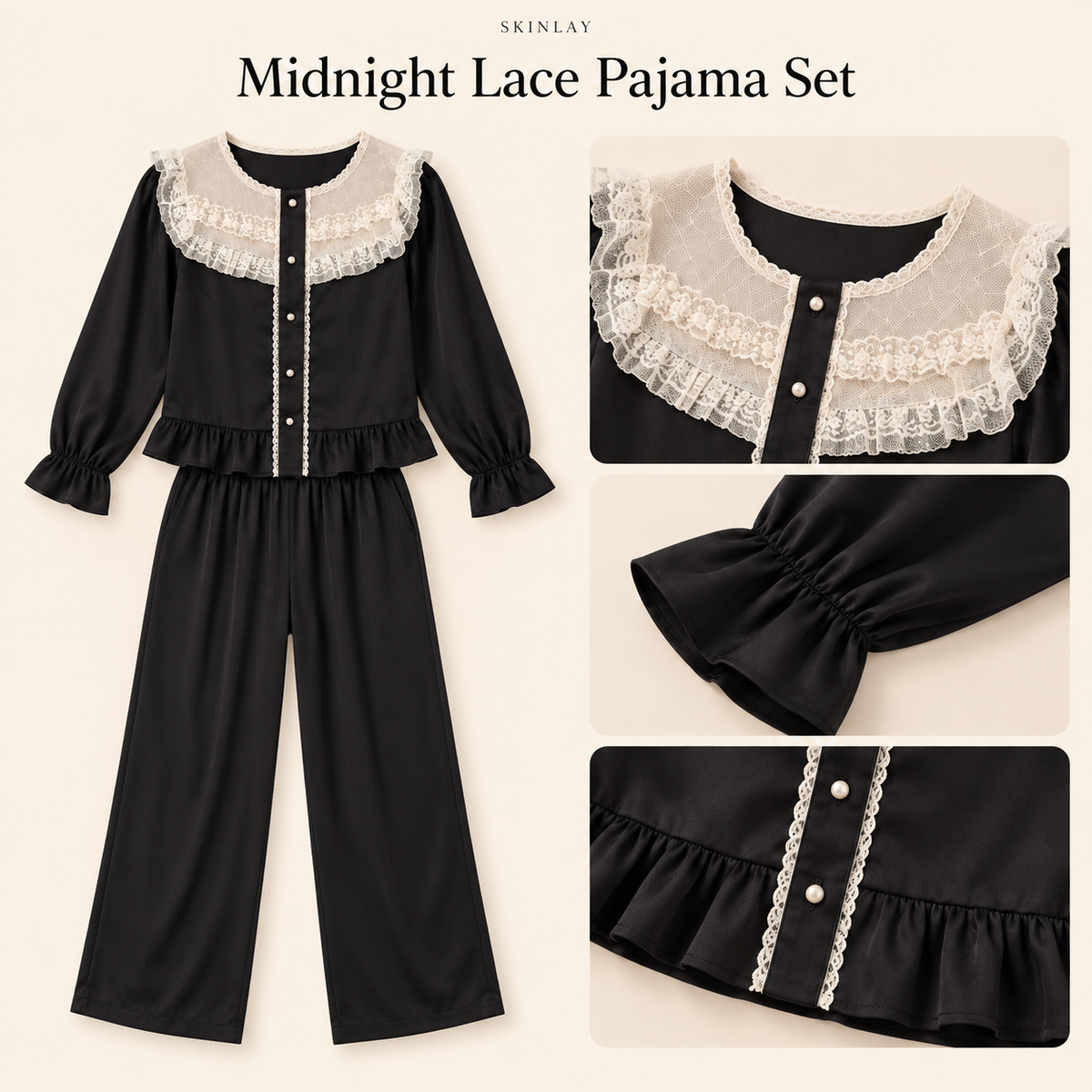 Midnight Lace Pajama Set