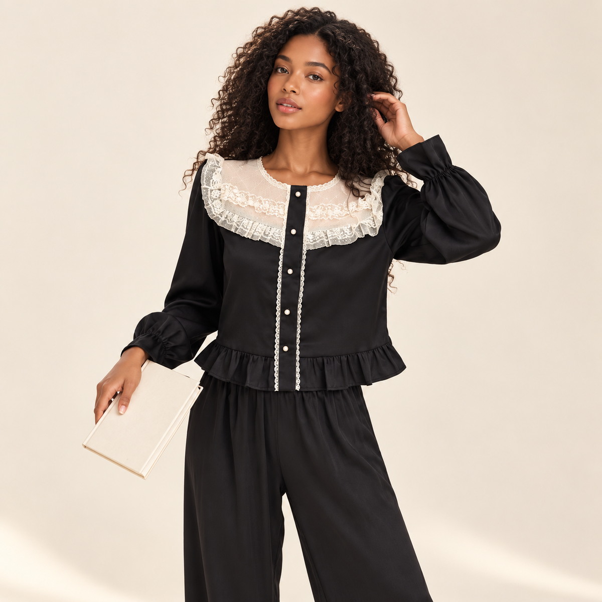 Midnight Lace Pajama Set
