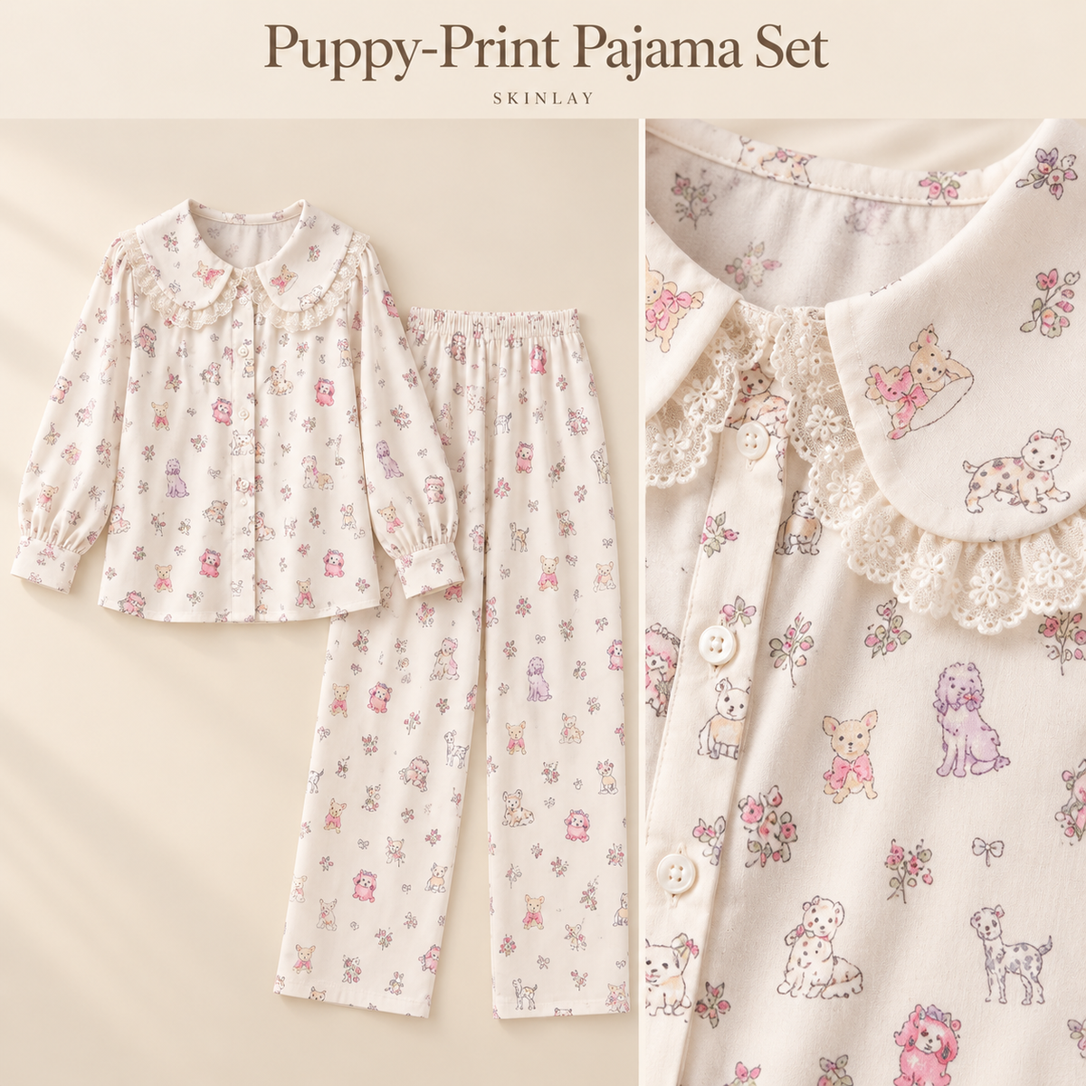 Puppy-Print Pajama Set