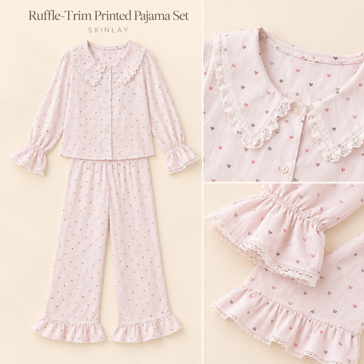 Ruffle-Trim Printed Pajama Set