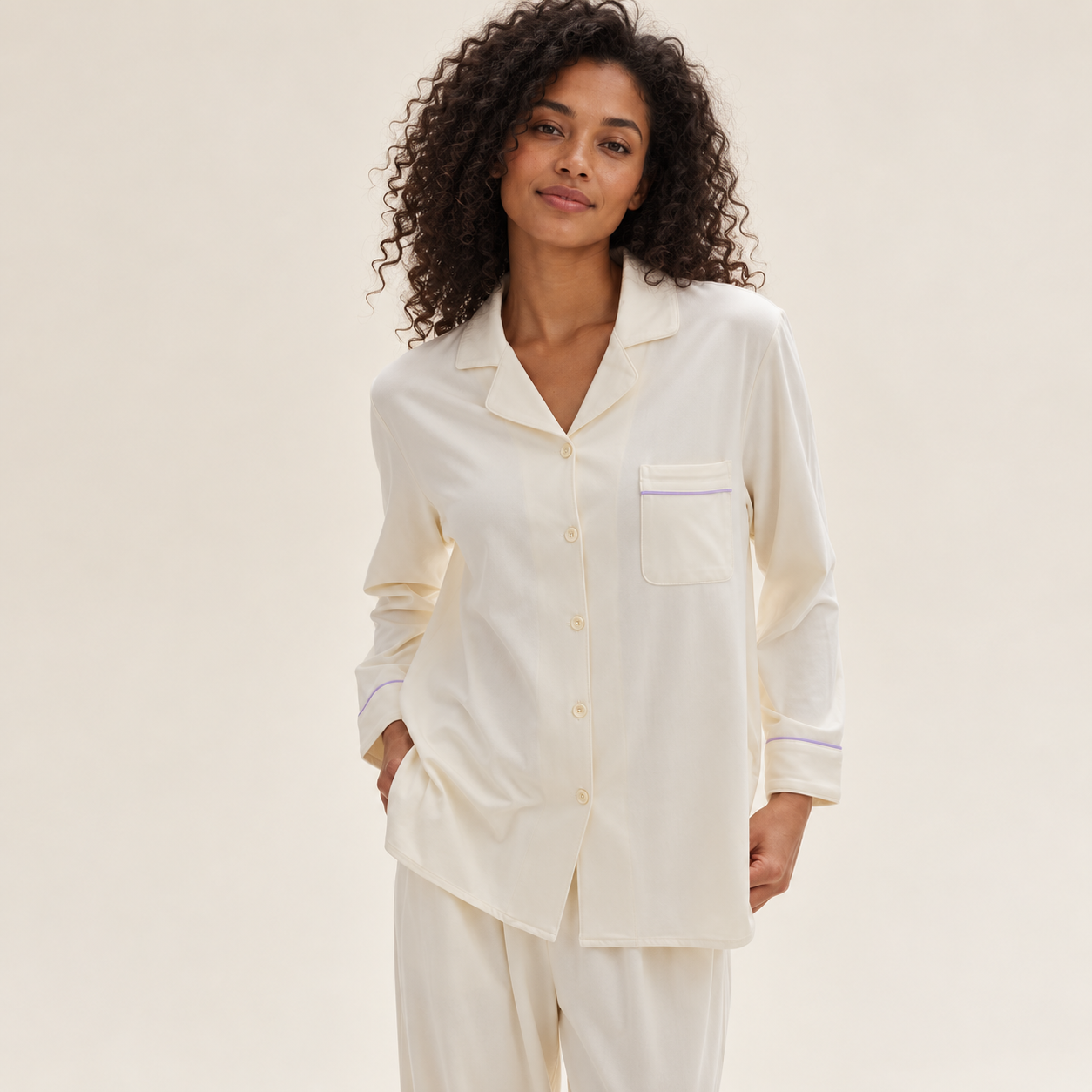 Digitally styled model wearing the ivory Everyday Pajama Set